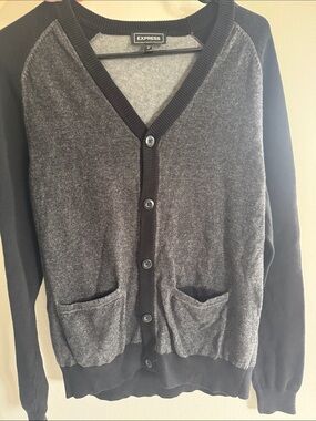 Express Men’s Gray Heather and Black Button-Front Cardigan